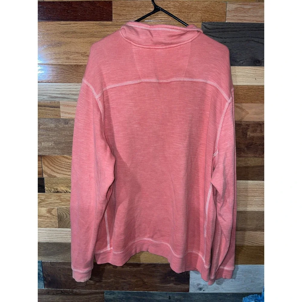 Tommy Bahama Mens XXL Coral Orange Quarter Zip Pullover Slub Knit Marlin Logo